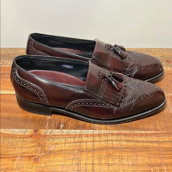 Florsheim Burgundy Leather Loafers with Brogue Detailing, Men’s 8 - Picture 1 of 9
